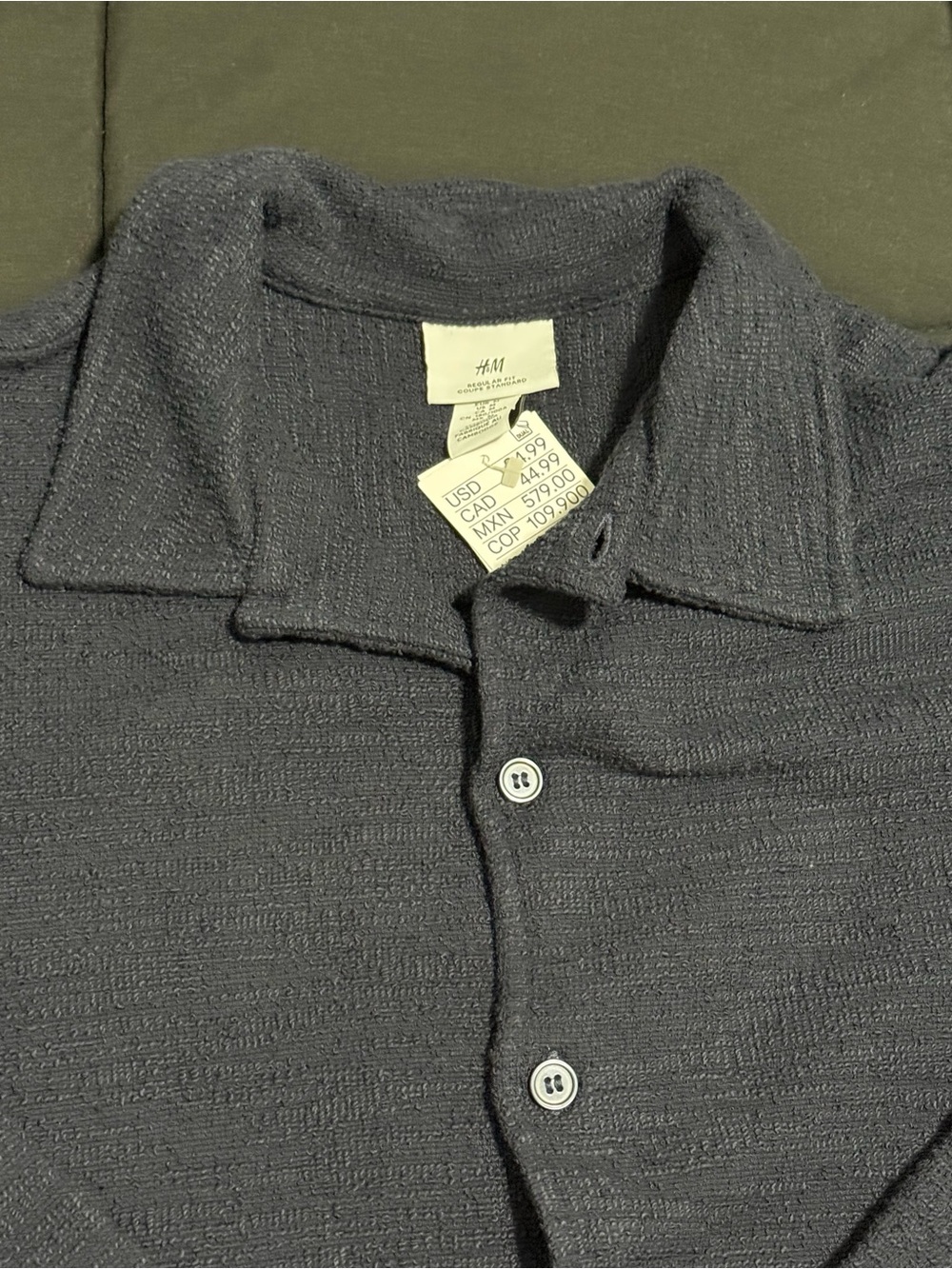 Zara Men's Navy Blue Button-Up Knit Shirt - Picture 2 of 2